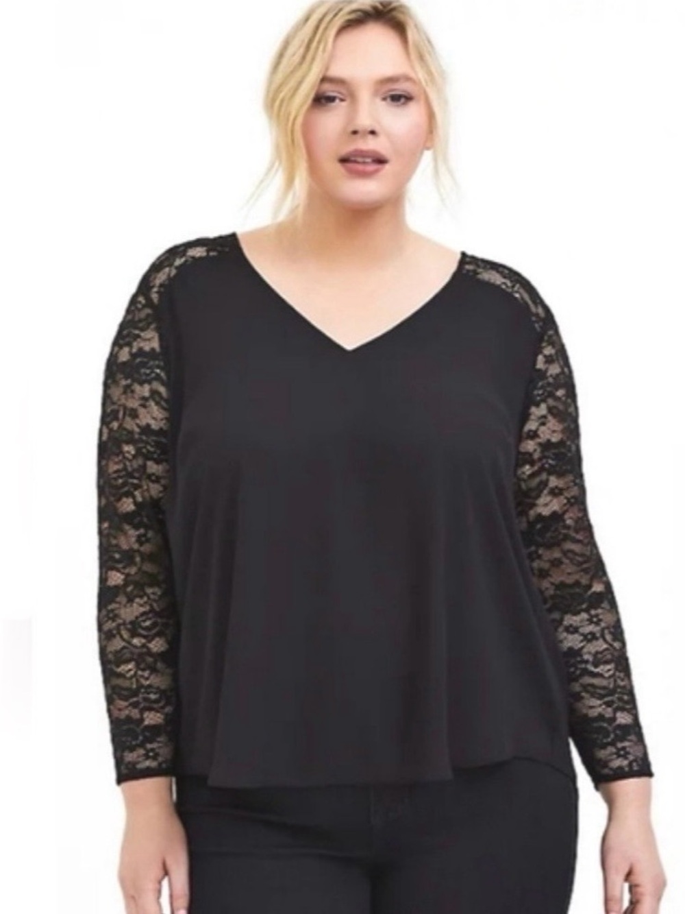Torrid Black Sheer Lace Long Sleeve V-Neck Blouse Top Size 2X